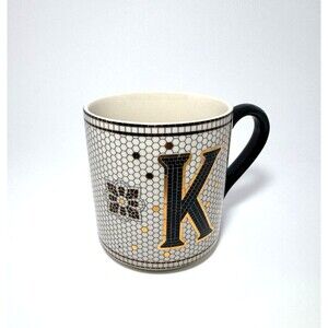 Anthropologie Coffee Mug Monogram Initial Letter K Tile Honeycomb Mosaic Inside